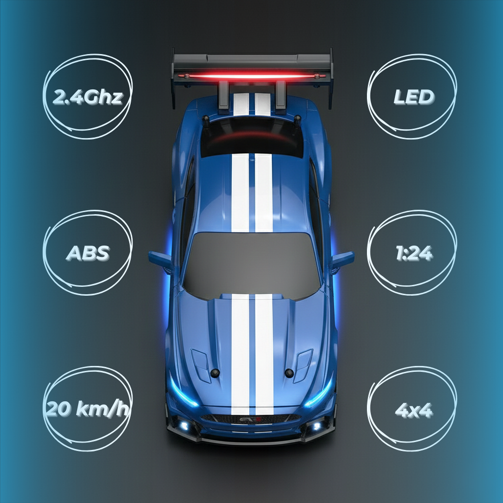 MUSTANG GT BLUE - Autko Zdalnie Sterowane Drift RC - Legenda Driftu - Kompletny Zestaw